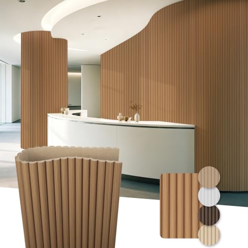 Image of Art3d Roll-Flat Beaded Wood Slat Wall Panel, 2-Pack, 94.5 x 23.6 in, Teak