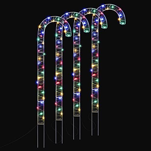 CHRISTOW Candy Cane Christmas Lights, Outdoor Path Stake Decorations, Flashing Micro LED, Mains Powered, Set of 4 x 56cm (Multi Coloured)