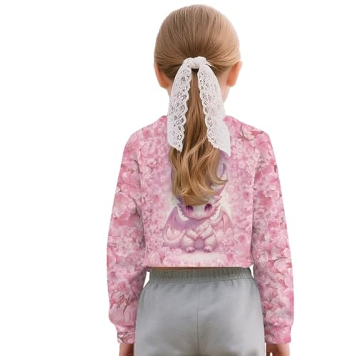 Girls Crop Top Long Sleeve Crewneck Cute Kawaii Girls Crewneck Sweatshirts Ribbed Cuffs Soft Holiday Travel2