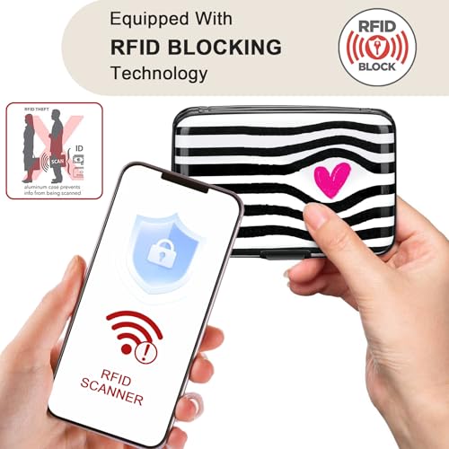 Image of ELFISH Mini RFID Aluminum Wallet Credit Cards Holder Business Card Case Metal ID Case for Men Women (Eye heart)