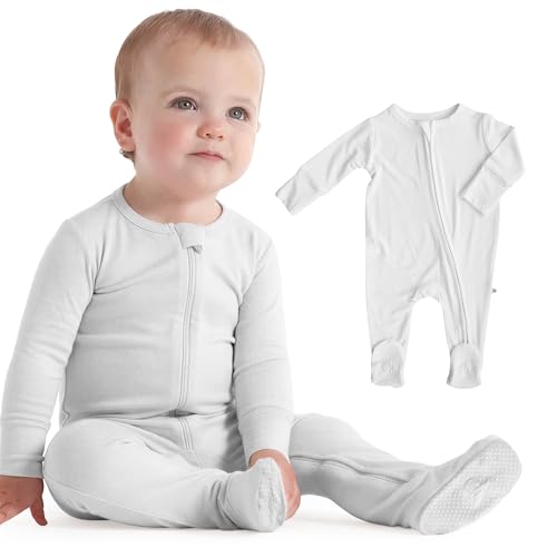 Image of Caden Lane Zippered Baby Footie Pajamas, Soft Onesie Bodysuit with Feet & Double Zipper for Easy Diaper Change, Infant, and Toddler Footed One-Piece Jumpsuit, Lace White, 3-6 Months