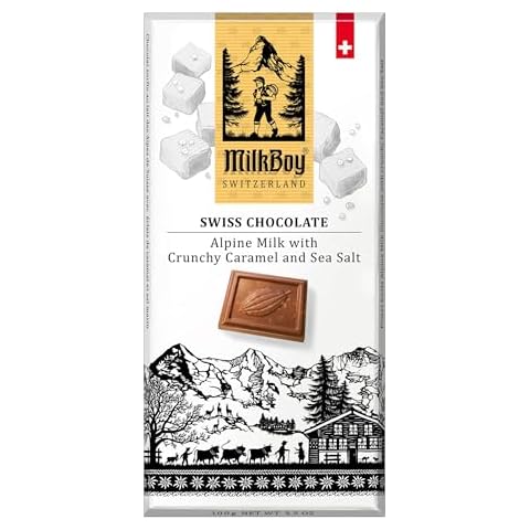 Milkboy Swiss Chocolates - Alpine Bars with Crunchy Caramel and Sea Salt - Made in Switzerland - Gluten-Free - Non-GMO - All Naturals - 3.5 oz Cover