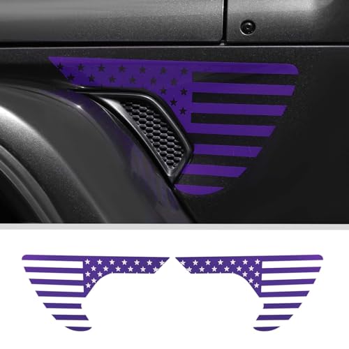 Image of Side Fender Vent Sticker US Flag Decals Vinyl Sticker Compatible with Jeep Wrangler JL JLU Gladiator JT 4xe 2025-2018 2pcs Purple
