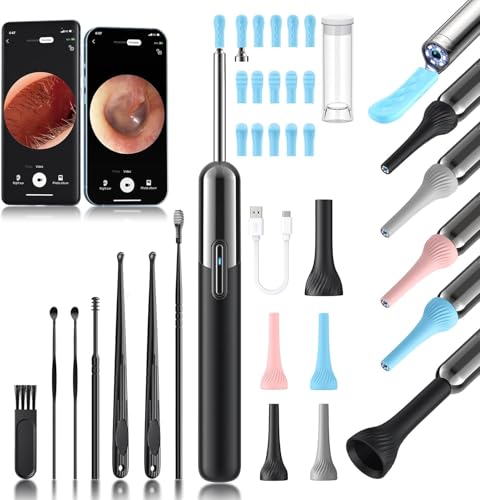 Ear Wax Removal, Ear Cleaner with Camera and Light, Ear Wax Removal Kit, Ear Wax Removal Tool Camera with 1080P, Ear Cleaning Kit with Spoons, Ear Camera for iOS & Android