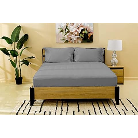 Seventhstitch 30cm Extra Deep King Size Bed Fitted Sheet 100% Egyptian Cotton Bedsheet 600 Thread Count Fade Resistant Bottom Grey White Bed Sheets (Grey, King) Cover