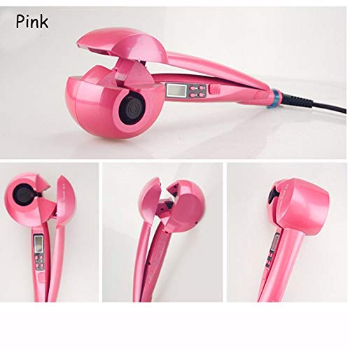 Temperature Adjustable Professional Auto Rotating Steam Curl Ceramic Curler with Spray Steamer (Pink)