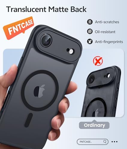 Image of FNTCASE for iPhone Air Case: [Compatible with Magsafe] Translucent Matte Cases with [Full Camera Protection] [Screen Protector] Military Grade Shockproof Protective Phone Cover - Black