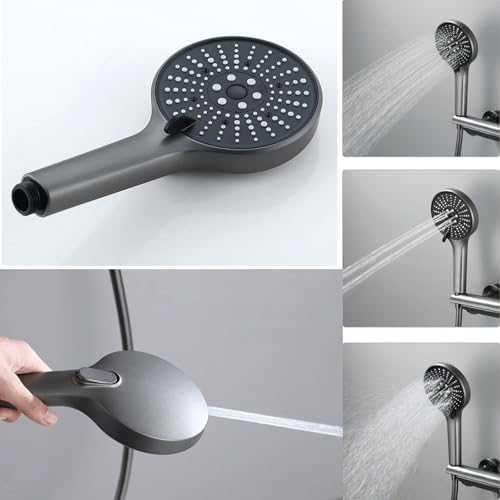 Robinet mélangeur de douche mural en laiton gris avec douche 3 modes - 4