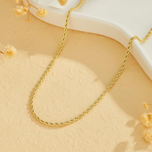 14K Gold Chain for Women and Men 2.5mm Rope Chain Necklace Non-Tarnish Minimalist Unisex 20-24 Inch3