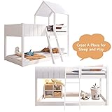 ANIROY Wooden Bunk Bed, Loft Bed with Ladder and Guard Rail, Mid-Sleeper Cabin Bed, 3 FT Single Treehouse Canopy, Shaped with Space-Saving Design for Children& Kids Home (White-90 * 190 cm) - Image 6