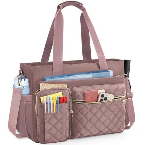 Image of SDYSM Teacher Tote Bag 15.6 inch Laptop Bag Work Bags for Women Nurse Tote Professional Computer Messenger Shoulder Bags Laptop Briefcase for Office, College, Nursing, Dusty Pink