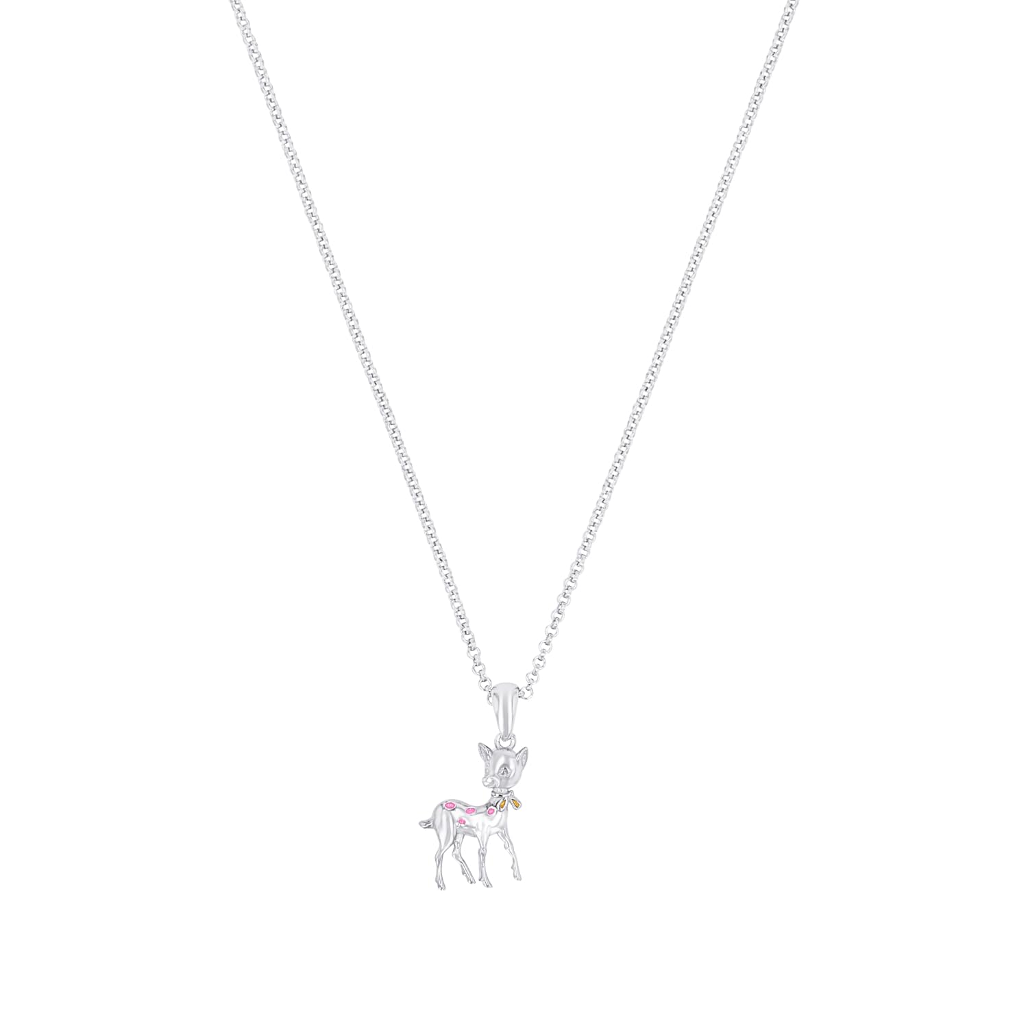 Prinzessin Lillifee Kette mit Anhänger 925 Sterling Silber Mädchen Kinder Halsschmuck, 35+3 cm, Rosa, Rehkitz, Kommt in Schmuck Geschenk Box, 2038748