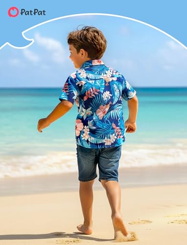 Image of PATPAT Family Hawaiian Matching Outfits - Mommy and Me Vacation Outfits | Halter Sundresses and Button Down Shirts,Caribbean Vacation Summer Tropical Outfits,Hawaiian Boho Tropical Floral Printed