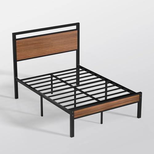 Image of Z-hom Full Metal Bed Frame&Wooden Headboard&Footboard,No Box Spring,Walnut | Heavy Duty &Metal Slats,No Box Spring Needed,Quiet&Non-Slip Design,Space Saving Bed Frame for Bedroom
