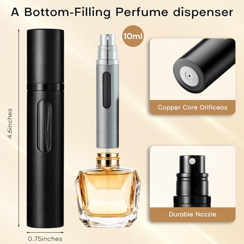 Perfume Atomiser 10ml, 2PCS Perfume Travel Bottle, Atomiser Spray Bottle, Refillable & Travel Size Perfume Bottle Easy to Refill travel atomiser for Women and Men(Black&Grey) - Image 3