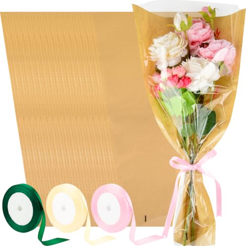 NEBURORA 36 sachets emballage fleurs avec 3 rouleaux ruban satin