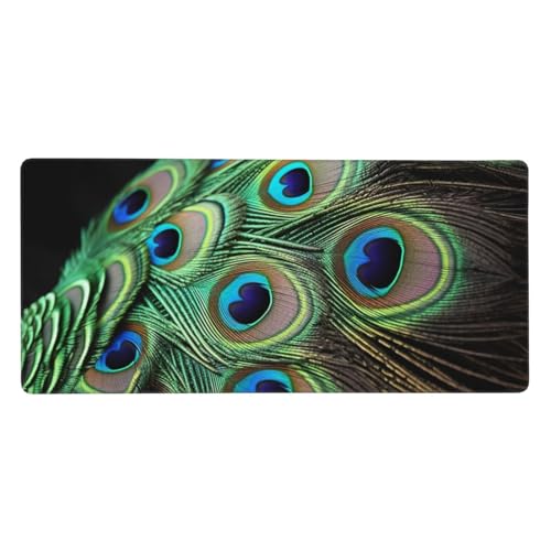 Grand tapis de souris de jeu 40 x 90 cm avec imprimé plume de paon et finitions premium