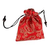OFFSCH シルクブロケード 刺繍入りドローストリングポーチ ジュエリー収納 アジアンデザイン オーガナイザー袋 軽量 旅行用 小物入れ 新年サシェとしても使用可能