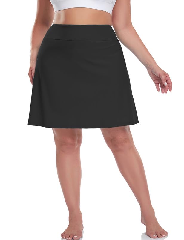 Inno20" Womens Plus-Size Swim Skirt UPF 50+ High Waisted Skort Drawstring Bikini Bottoms with Built-in Panty