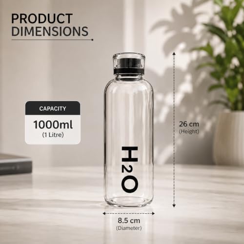 Image of Glass Water Bottle for Adults, Student Direct Drinking Freezer Safe, Leak Proof, Gym Travel On-The-Go Hotel-Style Design Borosilicate Glass Water Bottle With Time Marker (MULTIColor 1000 ML)
