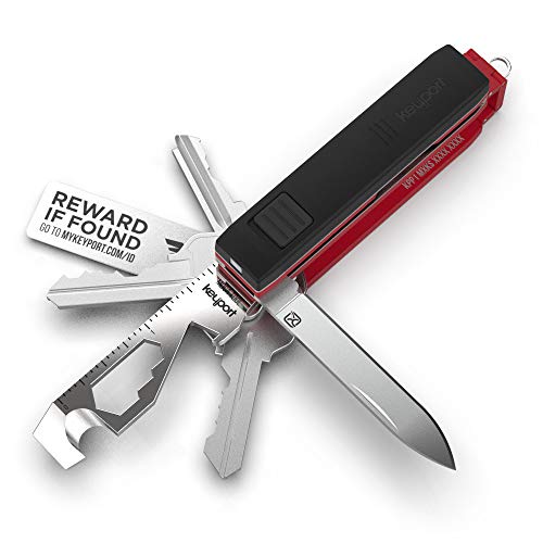Keyport Pivot Outdoor Bundle: EDC Key Holder & Modular Swiss Army Multitool Keychain + Key Chain Pocketknife + Mini-Flashlight + MOCA 10-In-1 Key Tool + Lost & Found All-In-One (Red)