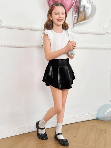 Image of Haloumoning Girls Metallic Skater Skort Kids Shiny Scooter Skirt 4-14 Years | High Waisted, Dance Skorts