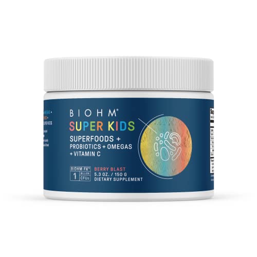 BIOHM Super Kids Superfood Powder + Probiotics - Delicious Berry Blast - 30 Servings - Beneficial Antioxidants & Omega-3 - Gluten Free, GMO Free, Dairy Free, No Artificial Ingredients, Vegetarian