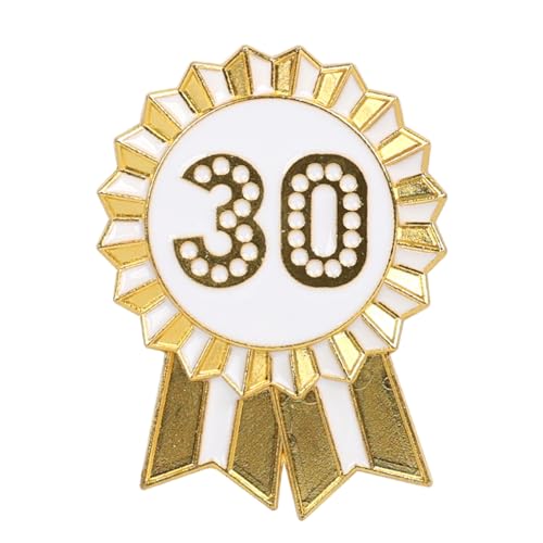 Talking Tables - Talking Tables „Happy Birthday“-Anstecker gold- und weiß emaillierte Metallrosette wiederverwendbar Zubehör für Mädchen Erwachsene Kinder 30 Partyzubehör Meilenstein Jubiläum 4,5 cm Durchmesser