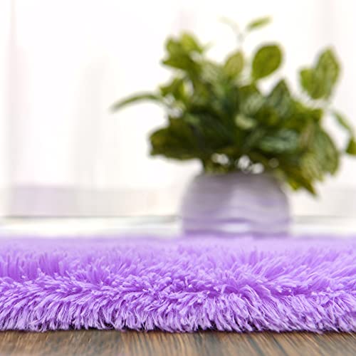 Softlife Fluffy Rugs For Bedroom, Shag Cute Area Rug For Girls/Boys And Kids Baby Room Home Decor, 2.6 X 5.3 Feet Oval Indoor Carpet For Nursery Dorm Living Room, Purple #TOP6