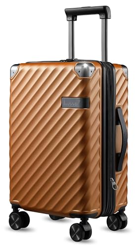 LUGGEX Luggage with Spinner Wheels, Polycarbonate Expandable Hard Shell Suitcase, Carry On 20 Inch, Orange