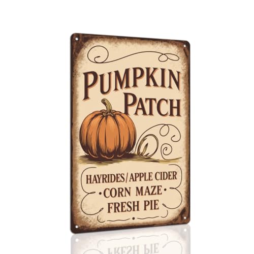 Pumpkin Patch Metal Tin Sign Autumn Harvest Wall Decor For Farmhouse Kitchen Living Room Entryway Vintage Rustic Style Decorative Signs & Plaques 8x12 Inch