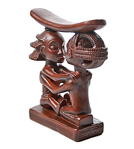 Parastone African Luba Couple Headrest, Brown Polyresin Tabletop Sculpture - Image 3