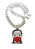 BLINGFACTORY HIP HOP SILVER PT BOONDOCK PENDANT & 11mm 20' PARTIAL ICED CUBAN CHOKER CHAIN NECKLACE