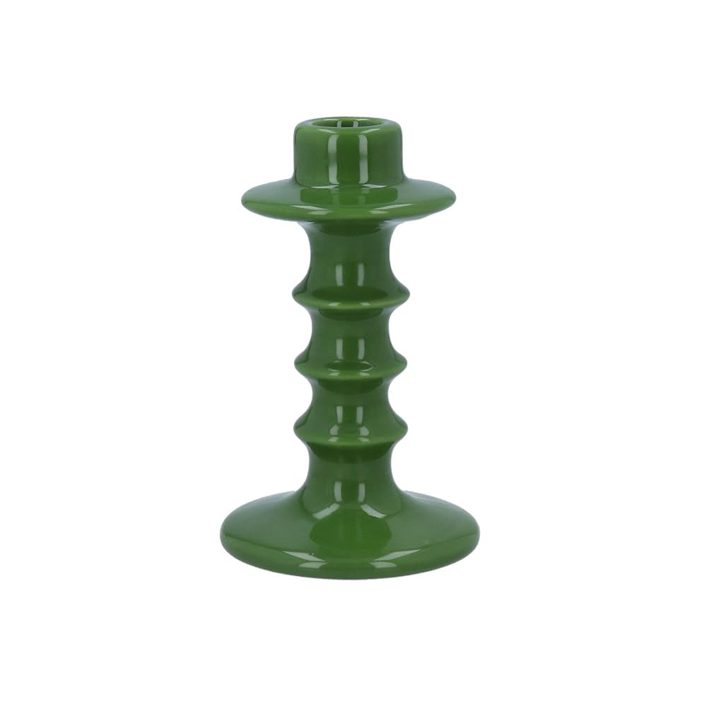 Gisela Graham Green Glazed Ceramic Hooped Candlestick, 14Cm, Candle Holder (Green)