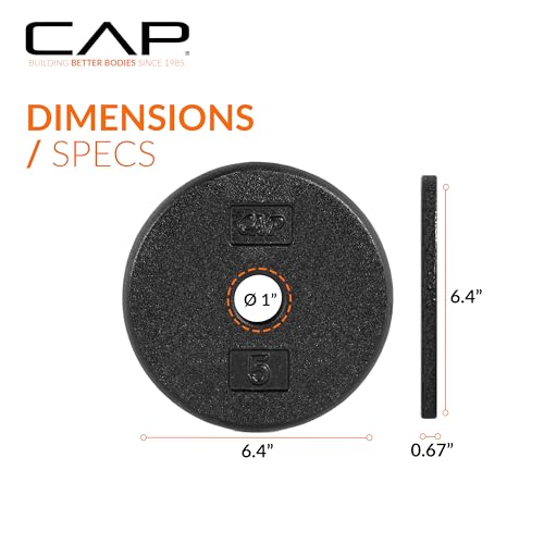 Image of CAP Barbell Standard 1-Inch Cast Iron Weight Plates - Singles & Sets | 1.25-50 lbs | Multiple Options