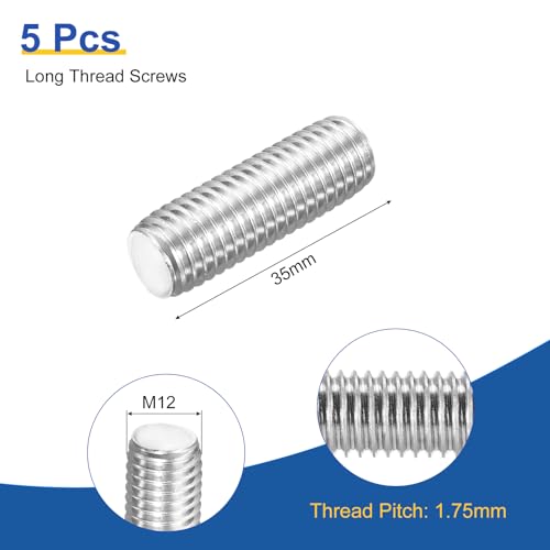 QUARKZMAN M12x35mm Vollgewinde-Stange, 5 Stücke 316 Edelstahl Langgewindeschraube 1,75mm Gewindesteigung Rechtsgewinde für Möbelmontage und Befestigung