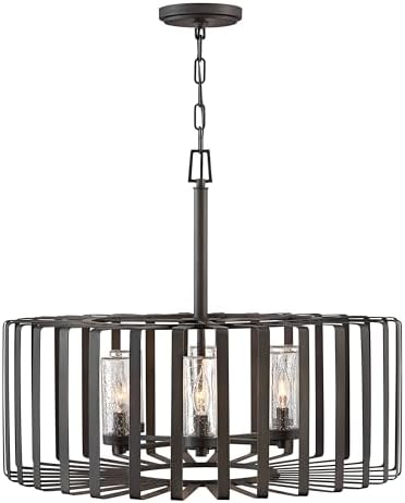 Hinkley Reid Six Light Outdoor Large Chandelier, Brushed Graphite w/Clear Seedy Glass
