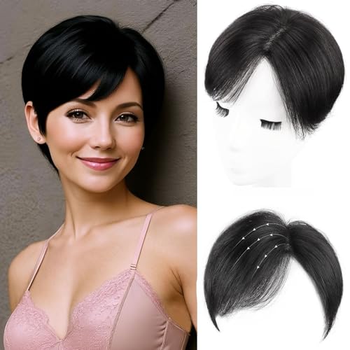 AiUree Short Human Hair Topper Side Part for Women,Invisible 6.3x7.1