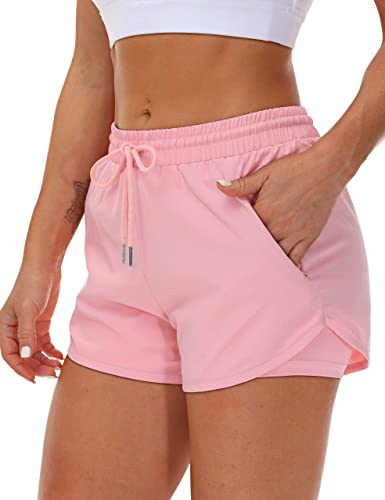 Mancreda XSGWSHORTS-US01 Women'S Running Shorts With Liner 3 Zipper Pockets Elastic Workout Athletic Gym Yoga Shorts(Pk,S) Pink thumb #1