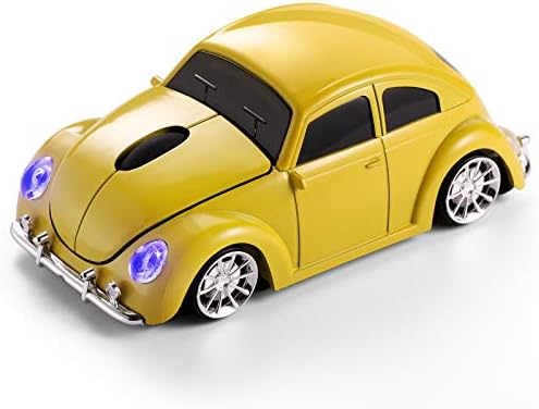 BKLNOG Classic Car Shaped Mouse [Updated] with LED Headlights, 1600 DPI, 2.4Ghz Wireless Computer Mouse, Comfortable for Every Use, Yellow