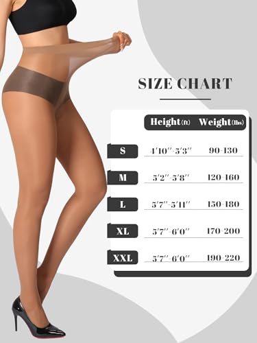 Image of HONENNA Sheer Tights for Women 2 Pairs Ultra Thin Reinforced T Crotch Control Top Pantyhose Stockings