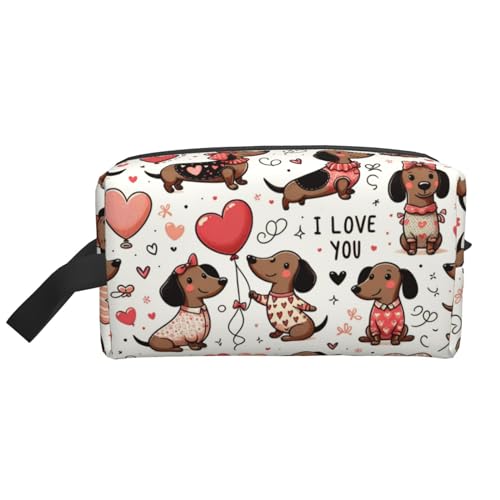 Borsa da viaggio per il trucco di San Valentino Carino Bassotto Portatile Toiletry Organizer Grande Capacità Sacchetto di Immagazzinaggio di Viaggio A tinta unita
