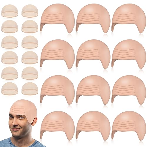 Ceenna 12 Set Bald Caps Bulk Makeup Latex Bald Caps Head Wig Cap for Adults Halloween Theme Party Supplies(Classic Style)