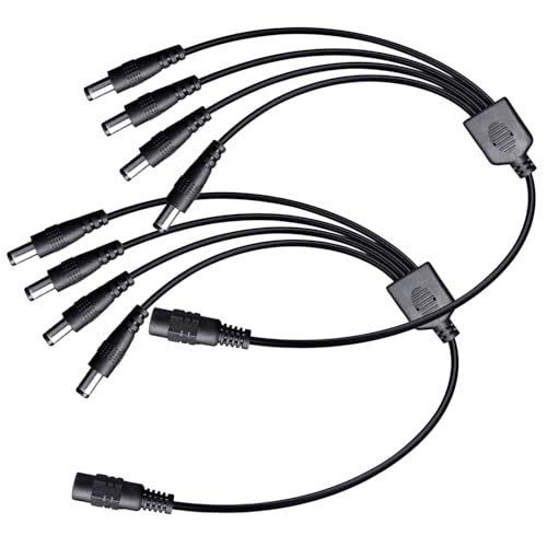 ANLINK 2 stuks DC-stroomsplitterkabels 1 bus naar 4 stekker 5,5 mm x 2,1 mm, DC 1-4-weg voedingsuitgang, Y-adapterkabel voor videobewakingscamera's