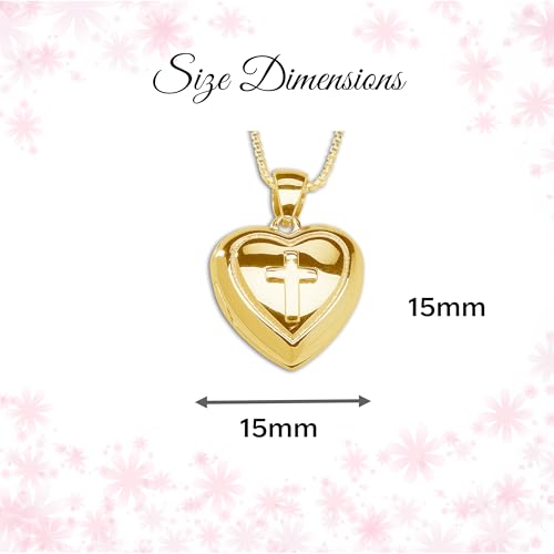 Precious Pieces Girl's 14K Gold Plated or Sterling Silver Cross Heart Locket Necklace4