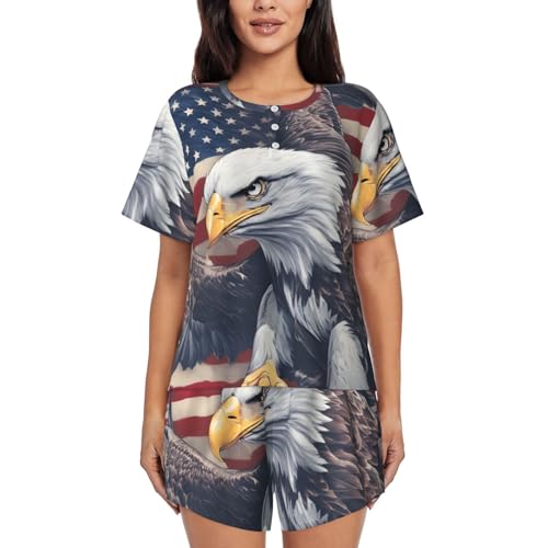 Pijama de manga corta de mujer con estampado de águila americana de verano