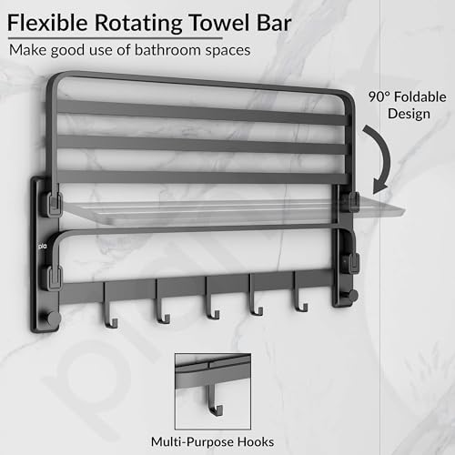 Image of Plantex Self Adhesive Towel Hanger for Bathroom /90 Folding Towel Rack for Bathroom 24 Inch /Towel Holder /Bathroom Accessories - Pack of 1(Black, 6800)