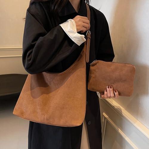 Image of Suede Bags for Women Suede Hobo Bag Retro Suede Tote Bag Slouchy Suede Shoulder Bag Crossbody Handbags Suede Purse