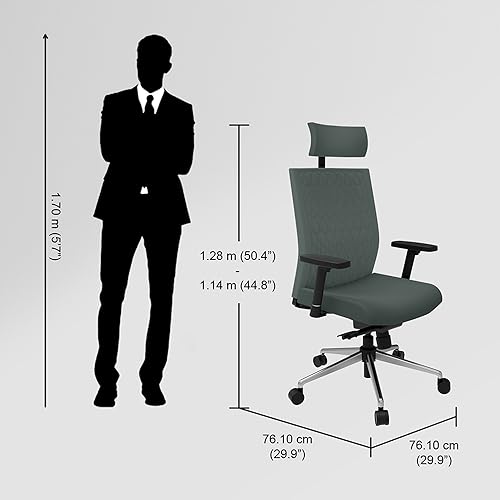 Image of Interio by Godrej Prime High Back Ergonomic Premium Cushioned Office /Study /Revolving Chair, 1 Year Warranty, Adjustable Height and Armrest Chair, Chrome Plated Steel Base (Earthstone)