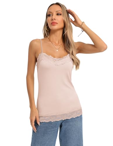 Image of Kate Kasin Women's Adjustable Spaghetti Strap Lace Trim Cami Tunic Tank Top 2PACK